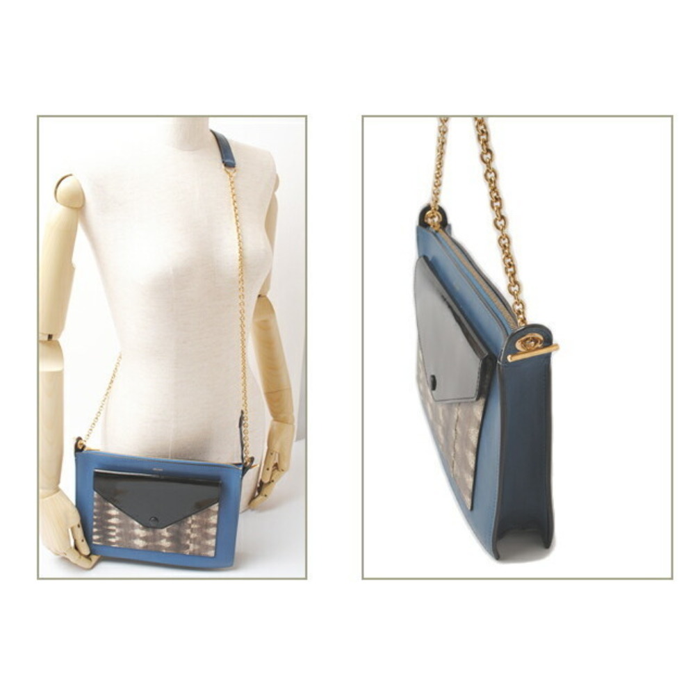 Celine Python Shoulder Bag Chain Blue Black - image 7